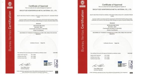Full Certification for All Titanium Products